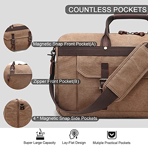 Duffle Bag for Men Waterproof Genuine Leather Canvas Travel Duffel Bags for Women Overnight Weekender Bag for Traveling, Brown