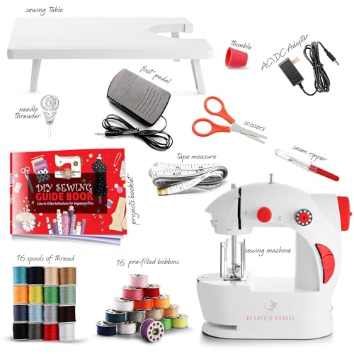 image for Hearth & Harbor Mini Sewing Machine for Beginners Adult, 48-Piece Port