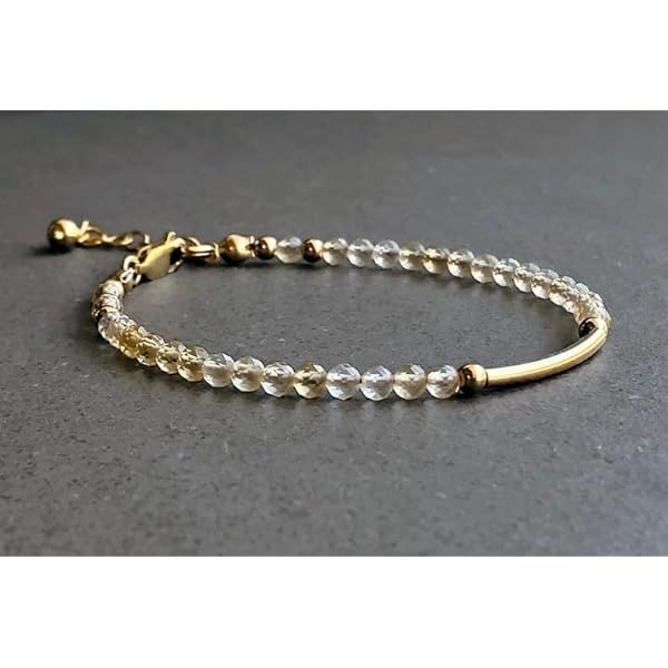 LKBEADS Natural Citrine  rondelle 3-5mm smooth 7inch Sterling Silver Stacking Beaded Bracelet, Simple Layering, Dainty Gemstone Bracelet, Fine Jewelry, Minimalist,