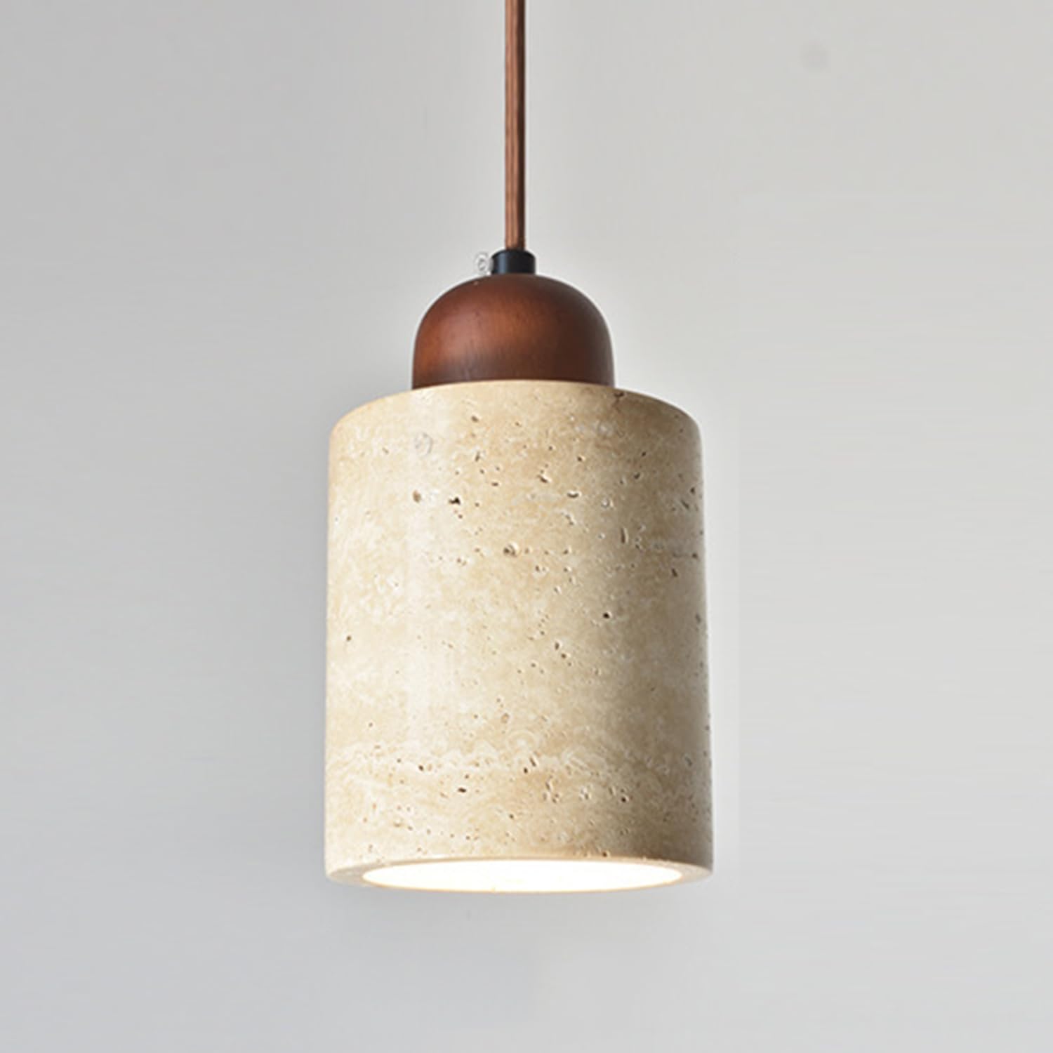 MTNROO Travertine Pendant Ceiling Light Chandelier 7.4 in Hanging Lamp Cylindrical Natural Porous Travertine Stone E27 Base Wabi-Sabi Art Industrial for Living Room Coffee Shop Restaurants