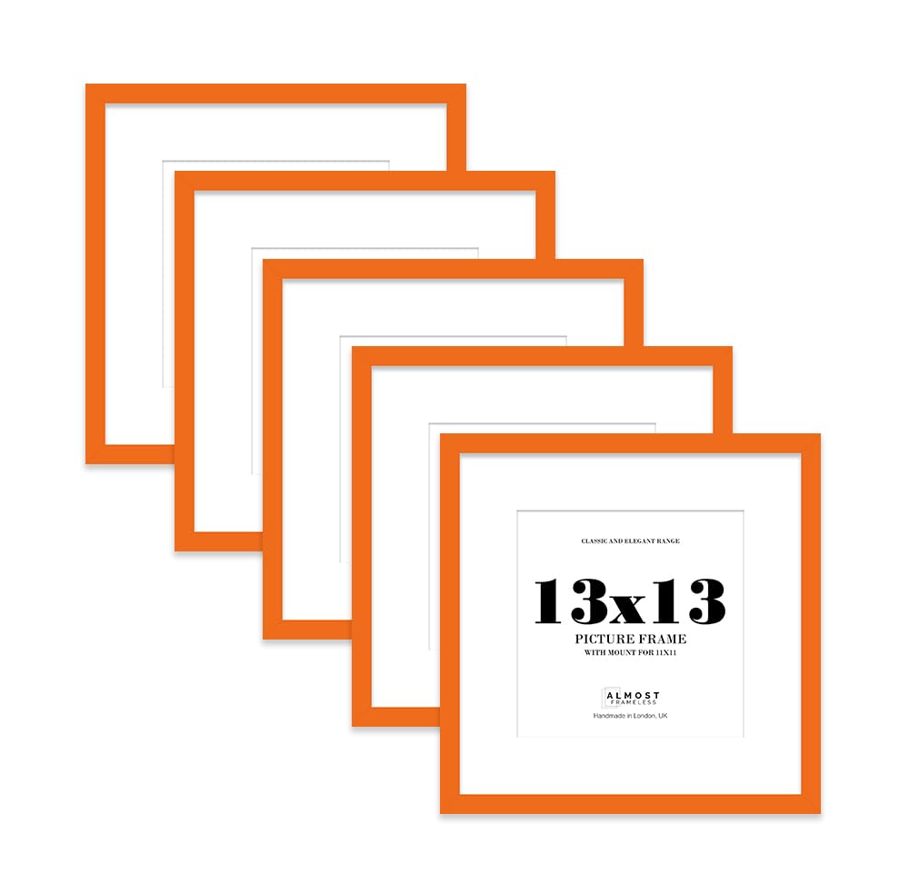 13x13 Orange Picture Frame with Mount for 11x11 Photos, Prints - Modern Square Wall Frame, Set of 5