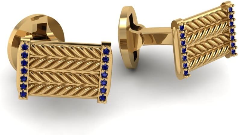 RATNAVALI ARTS 925 Sterling Silver Gold Plated Cufflinks with Stone Accents | Rectangular Design for Men | Formal & Wedding Accessories