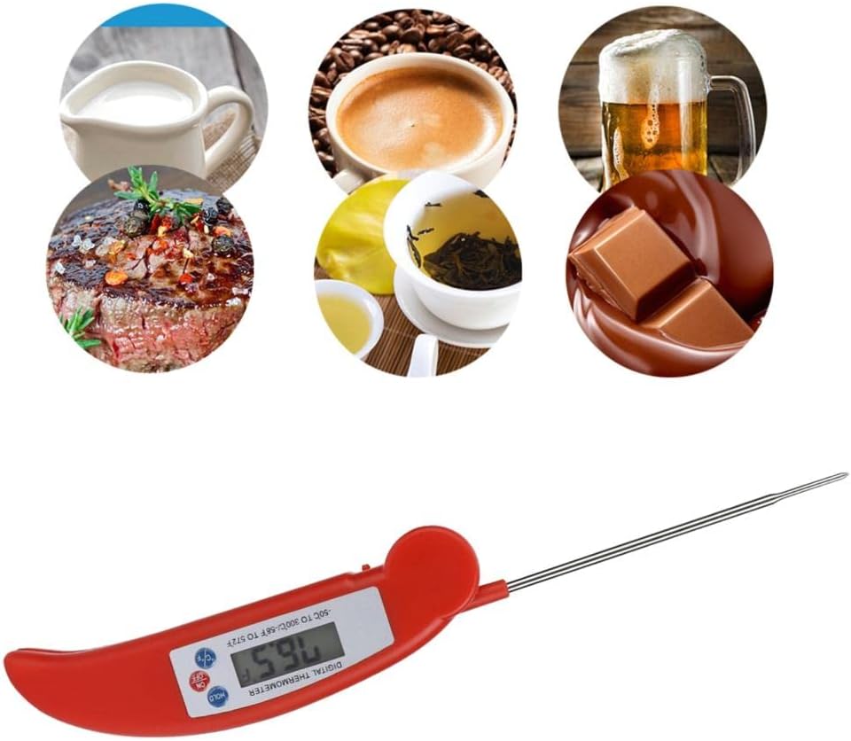 Review Digital Meat Thermometer, Red Foldable Instant Read Food