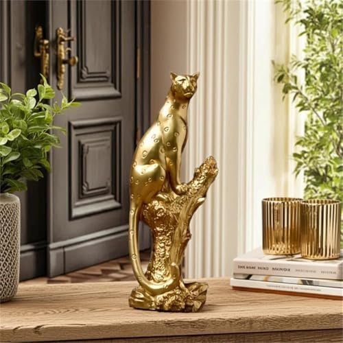 Figura de Leopardo Dorado en Resina 33.8 cm miniatura 4