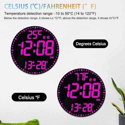 Horloge murale numérique 12 pouces avec veilleuse RVB et télécommande - 4