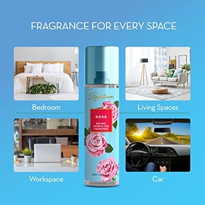 Signature Rose No Gas Room and Car Freshener Spray | Long Lasting Floral Fragrance Air Freshener for Home, Office, Bathroom and Car, Daily Use | Rose Scent Removes Bad Odour | Pack of 2-500 ml