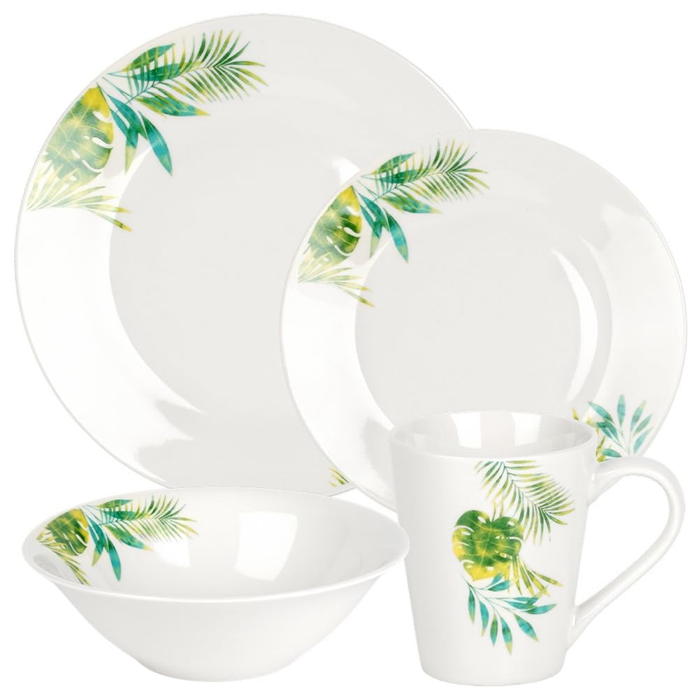 Vilde Zastawa stołowa 16-częściowy, biała porcelana z motywem roślinnym, dla 4 osób
