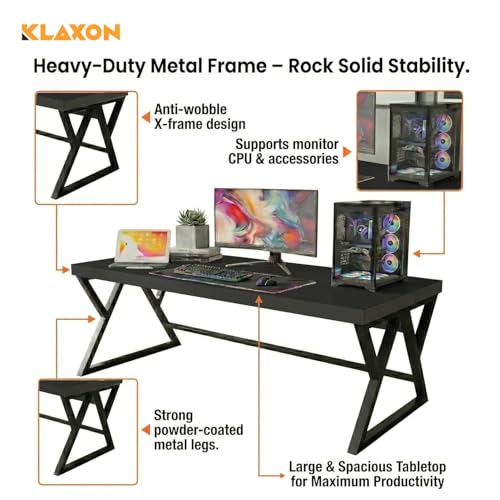 Image of Klaxon Modern Computer Table for Home PC - Multipurpose Office Desk for Home & Work | Gaming Table, Computer Table, Desktop Table for Home Office (Riva Black Medium)