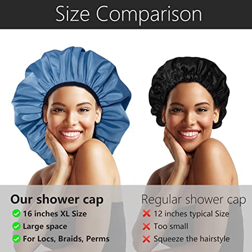 Auban Extra Large Shower Cap, Double-Layer Waterproof Reusable Satin Lining XL Shower Bonnet for Women Long Hair, Braids, Locs, perms