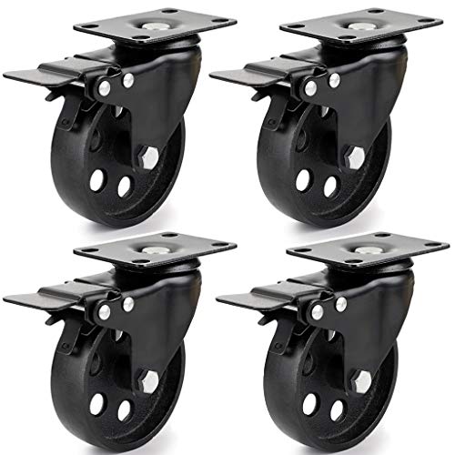 Skelang 4Pcs Roulettes pour meubles, 10cm roulettes pivotantes, roues charge loudre en fonte, capacité de chargement 150kg par roulette