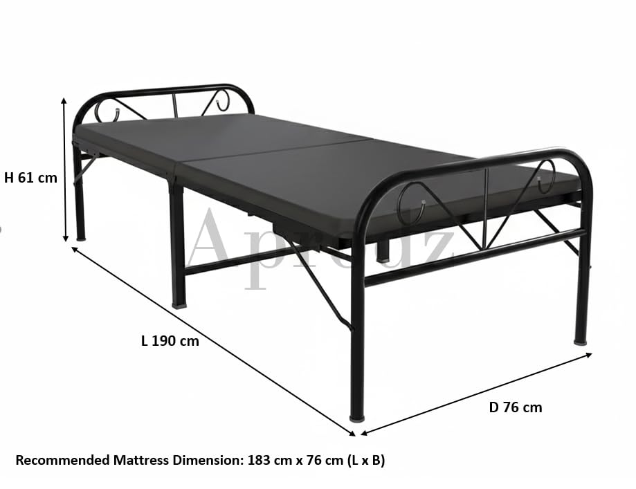 Image of APRODZ Metal Folding Bed Single Bed for Sleeping Double Foam Mattress | No Assembly Required |Powder Coated Bed with Headboard for Sleeping /Guests /Rented Apartments /Bedroom (2.5ft x 6ft Black)