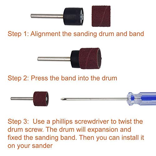 Yesallwas 186 Stück Schleifhülsen Satz 80/120/240 Körnung Schleiftrommel Einschließlich 180 Stück Schleifband Sleeves+6 Stück Schleifwalze für Dremel Drehwerkzeug