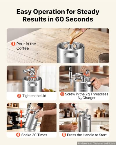 Image of VEVOR Nitro Cold Brew Coffee Maker 135 oz Nitrogen Dispenser System, Home Brew Coffee Keg, Portable Nitrogen Infuser with Dispenser and Pressure Relieving Valve, Gift for Coffee Lovers