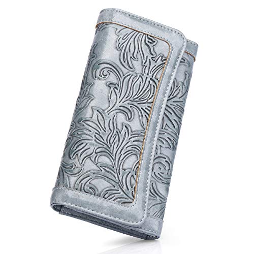 MEITRUE Womens Wallets RFID Blocking PU Leather Clutch Long Wallet for Women Embossed Long Phone Travel Purse Card Holder 2214-1BLUE