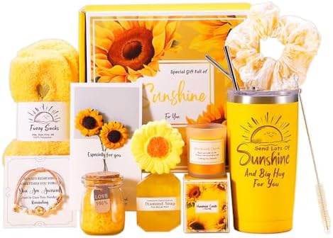 Acesvuit Birthday Gifts for Women, Gift Basket Set for Friends, Mom, Sister, Coworker, Wife, Girlfriend, Gift Ideas for Mothers Day, Valentines Day, 20 oz Stainless Steel Tumbler (Yellow)