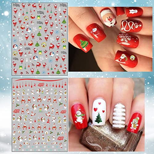 Tailaimei Christmas Nail Decals Stickers, Self-Adhesive Nail Art Decorations, Design For Santa Claus Snowflake Snowman (1366 Pcs, 12Sheets) #TOP3