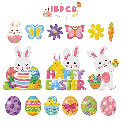 Easter Decorations Reflective Magnets Car Decors Set Easter Eggs Bunny Fridge Stickers Car Magnets for Spring Butterflies Flowers Refrigerator Magnetic Mailbox Cover Decor 15 Counts
