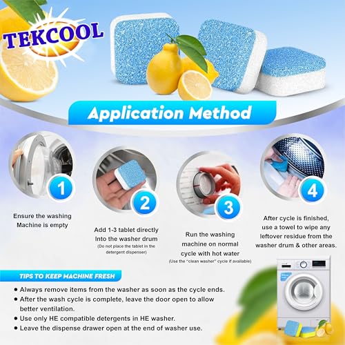Image of TEKCOOL Washing Machine Cleaner Tablet Descaling Powder Tablets, Washing Machine deep Cleaner, Deep Cleaner Tablet All Company's Front and Top Load Machine (24 pcs) (Refresh Blue).