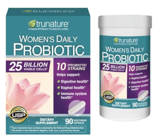 TruesNature Womens Daily Probiotic 25 Billion Viable Cells 90 Vegetarian Capsules 10 Probiotic Strains Supports Vaginal Digestive Immune Health