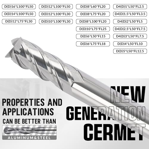 Image of MYS Cermet Master Finishing End Mill -4 Flute-8mm, 10mm for Drill Press & Milling Machine,CNC Router Bits Carbide Speed Square for Medium &Low-Carbon Steel，High Speed Machine & More