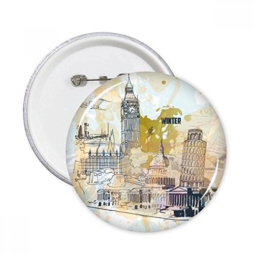 Badge Tour de Pise et Big Ben lot de 5 broches rondes idée cadeau voyage