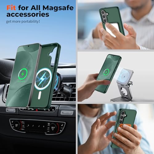 Image of SUPFINE Magnetic for Samsung Galaxy S24 Case / S25 Case with Screen Protector, (Built-in Magnets) (Military Grade Drop Protection) Slim Translucent Shockproof Phone Case,Forest Green