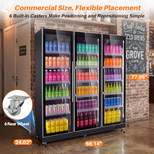 Image of Velivi Triple Zone Commercial Refrigerator, Display Merchandiser Fridge