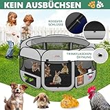 LOVPET® Welpenlaufstall Tierlaufstall Faltbar für Kleintiere Hunde, Katzen Inkl. Hundenapf und Fleece Decke Hundelaufstall Freigehege Oxfordgewebe Pop-up System Indoor & Outdoor, Hellgrau/Schwarz