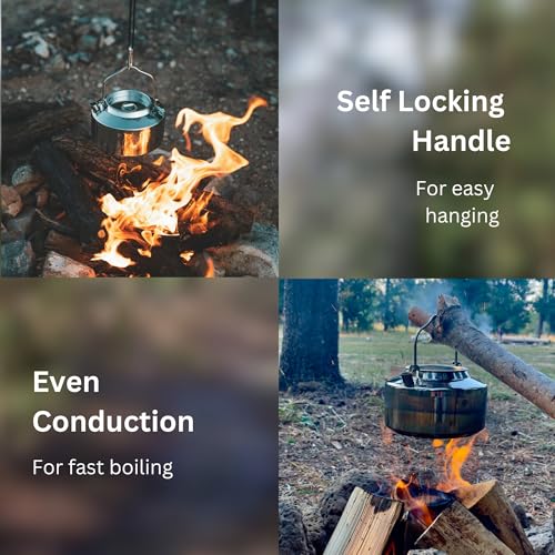 Image of Camping Kettle for Boiling Water 1.2L | Stainless Steel Open Fire Coffee & Tea Pots | 5-Cup Water Kettles| Travel Tea Kettle for Outdoor Cooking & Backpacking