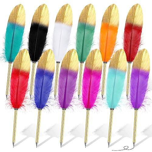 ZAUGONTW 12Pcs Feather Ballpoint Pen, Vintage Feather Pen, Signing Pen for Guest Signature School...