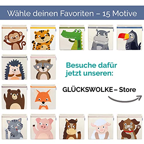 GLÜCKSWOLKE Kinder Aufbewahrungsbox - 15 Motive I Spielzeugkiste mit Deckel für Kinderzimmer I Spielzeug Boxen (33x33x33) Kiste zur Aufbewahrung im Kallax Regal I Bauernhof-Tiere Katze