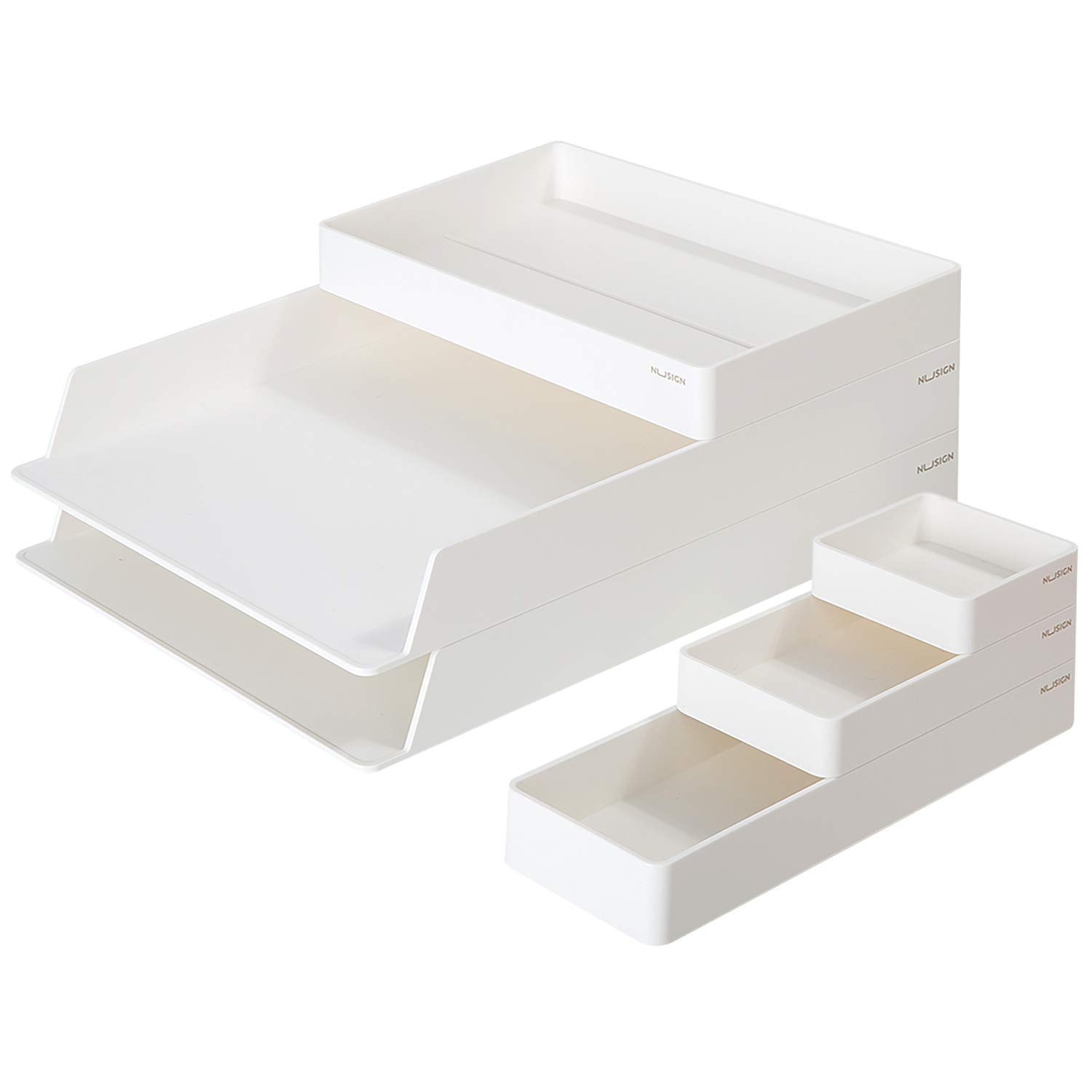 NUSIGNDesk Organizer, 6 Piece Stackable Office Desk Accessories Tray Organizer Set for Desk Office Supplies, File Document, Letter, Magazine, Receipts, White