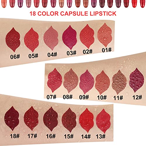 Evpct 18Pcs Capsule Pills Lipstick Mini Matte Lipstick Set For Women Long Lasting Labiales Mate 24 Horas Originales Deep Red 24 Hour Waterproof Stay On Matte Mate Lipstick And Lip Liner Set Sampler thumb #2