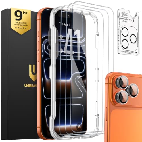 UNBREAKcable iPhone 17 Pro Screen Protector 3-Pack Upgraded Dual-Tempered Glass + 3 Camera Lens Protectors Military-Grade 9H Hardness HD Clarity Anti-Fingerprint Case Friendly 6.3 Inch