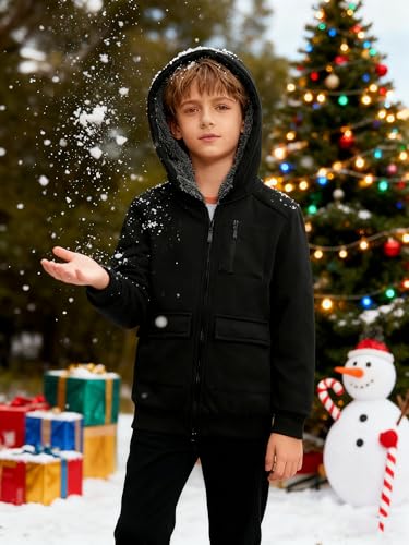 Image of Boys Zip Up Hoodie Kid Hooded Jacket | Fleece Lining,Soft Warm coat,Fall Winter Outwear for 6-15 Years Unisex,Sweatshirt Suitable for School,Outdoor