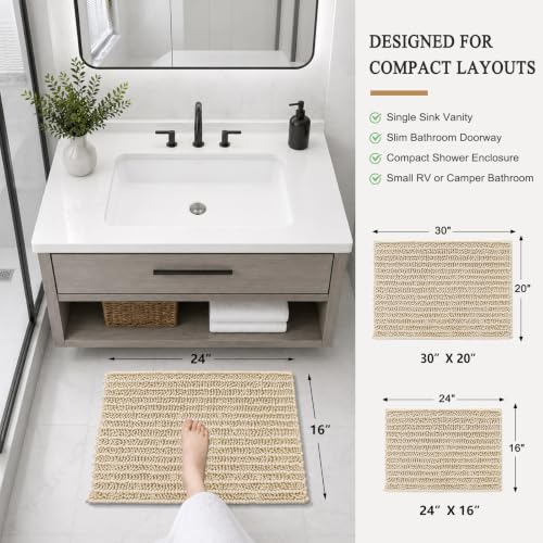 Image of Arotive Luxury Small Bathroom Rugs 24x16, Extra Soft Thick Absorbent Shaggy Chenille Bath Rugs, Machine Wash Dry, Bath Mats for Bathroom Floor, Tub and Shower, Home Decor Accessories, Cream Beige