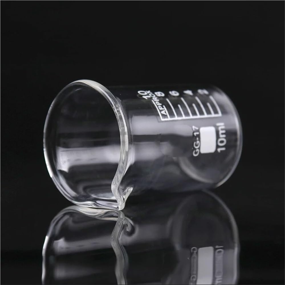 Vaso medidor de Vidrio de 10 ml, Vaso de precipitados de Laboratorio con Pico, Transparente, de Forma Baja, para química, 1 Unidad