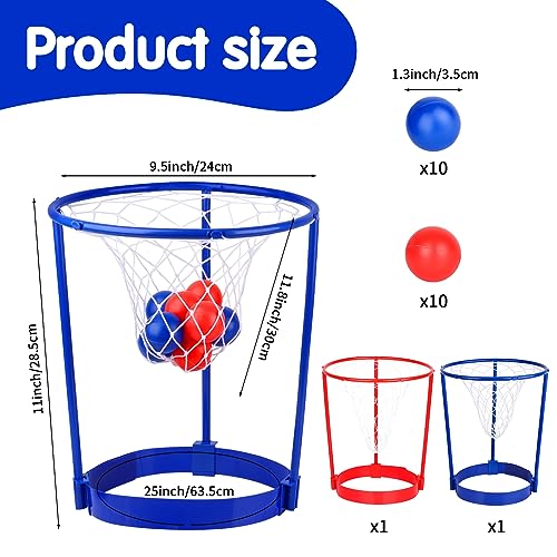 Image of 2 Pack Head Hoop Basketball Party Game for Kids and Adults Carnival Game Adjustable Basket Net Headband with 20 Balls for Carnival Party Birthday Party Family Indoor Outdoor Game (Red + Blue)