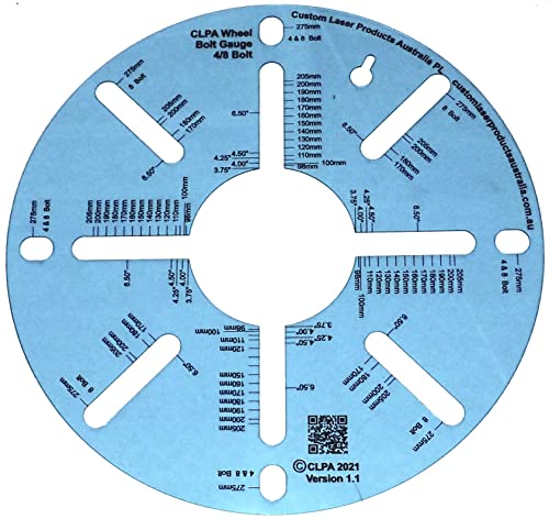 Image of 4 and 8 Stud Wheel Bolt Pattern Gauge, Metric and Imperial | Australian Designed and Made; Clear Plastic; All Common 4-Lug and 8-Lug Wheel Patterns; Wheel Fitment Tool