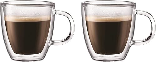 Vista 5 de Bodum Glass Bistro - Taza para café con leche (2 piezas, doble pared, 0,45 L, 15 oz), transparente