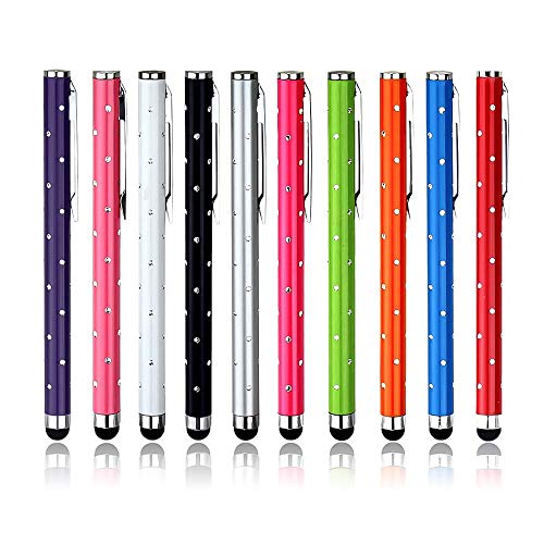 10PCS Metal Bling Crystal Stylus Pens Compatible with All Capacitive Touchscreen Devices (Including iPad, iPhone, iPod, Android Tablets, Samsung Galaxy Tablet and More)