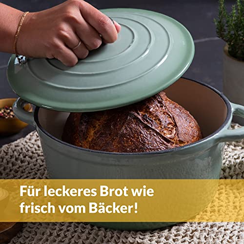 Chefarone Gusseisen Topf 24 cm 3,5 L Emailliert Cocotte Bräter - Grün – Ansicht 2