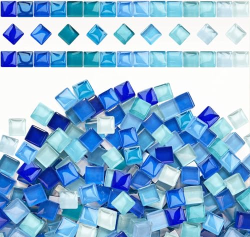 LITMIND 1200pcs Blue Mix Crystal Glass Mosaic Tiles – 0.4 Inch Square Bulk Mosaic Supplies for Crafts & DIY Projects