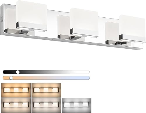 SineRise Lámparas LED modernas para tocador de baño (3 luces, 24 pulgadas, 5CCT), accesorios de iluminación de pared de baño de acrílico moderno
