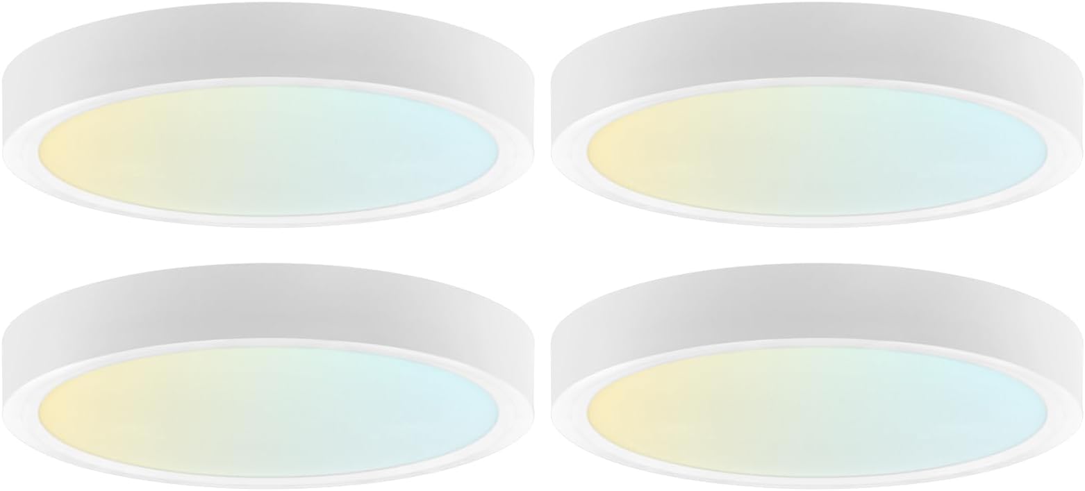 5 Inch LED Flush Mount Ceiling Light, LED Surface Mount, 5CCT 2700K-5000K, 820 Lumens, CRI90, 110° Beam Angle, 10 Watt, Dimmable, Wet Rated & UL Listed, Round Slim Trim (4 Pack)