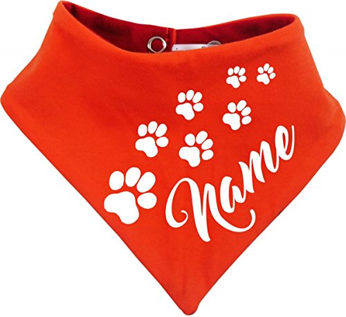 beidseitiges Multicolor Hunde Wende- Halstuch (Fb: rot-orange) (Gr.1 - HU 27-30 cm) mit dem Namen Ihres Tieres