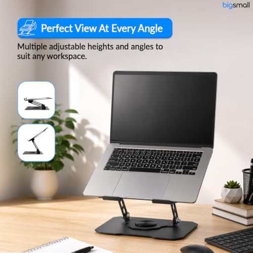 Image of Bigsmall Adjustable Foldable Laptop Stand with Magnetic Phone Holder - Anti-Slip Aluminium Alloy Stand for Laptop, Tablet & Mobile (4-16 Inch Compatible, Portable & Lightweight) (Grey Pack of 1)