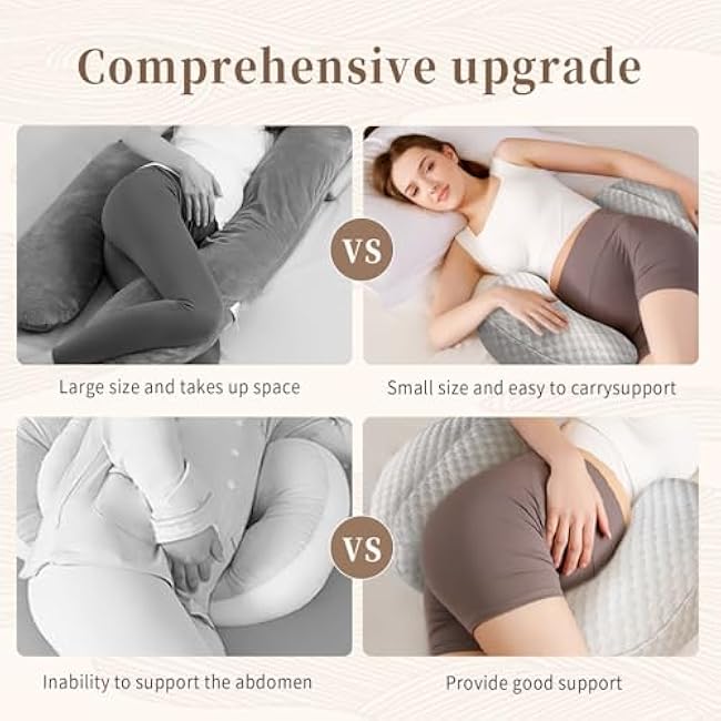 Pregnancy Pillow for Sleeping, Maternity Pillow for Pregnant Women, Cooling Pregnancy Pillow, Pregnancy Wedge Support for Back, Belly, Portable and Adjustable Body Pillow for Side Sleeper, Grey