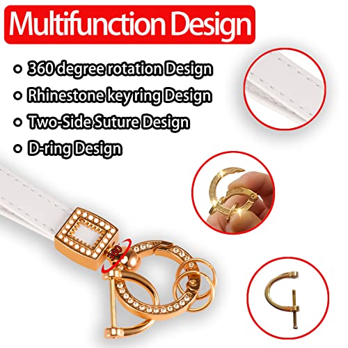 Worcas Car Keychain With Bling Rhinestones,Microfiber Leather Wristlet Keychain,360 Degree Rotatable Universal Key Fob Keychain For All Cars(Pearl White-Gold) #TOP4