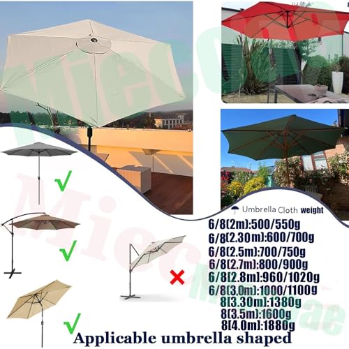 Miecoae Sonnenschirm Ersatzbezug 3.0m/4m/3.5m/2.7m/2.8m/3.30m 8 Streben/6 Streben, Sonnenschirm Windfest Stabil Strand Terrasse Garten Sonnenschirm Ersatzteile(Dunkelgrau,8 Ribs 4.0m)